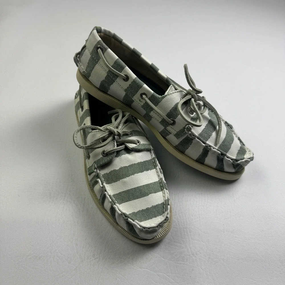 Sperry Top-Sider Striped Canvas Boat Shoes Green White Mens 10.5 M 10281584
